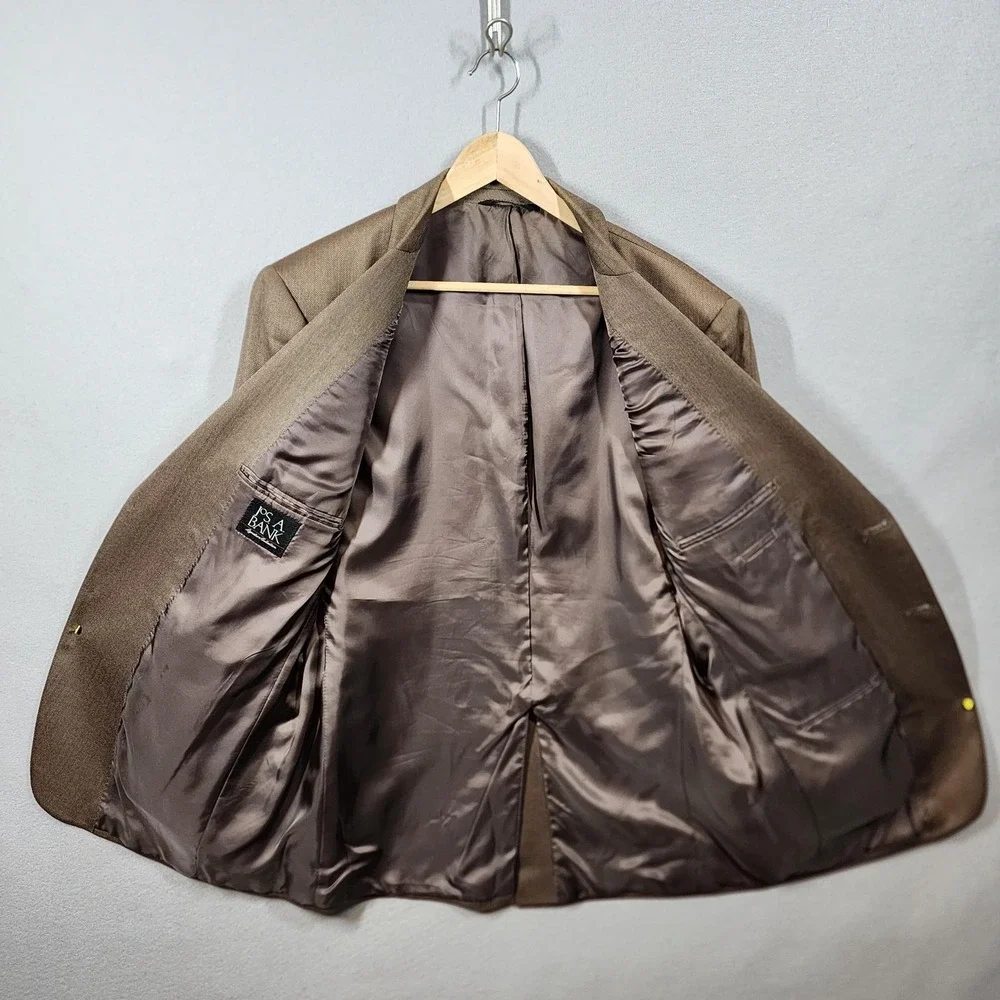 Jos A Bank Blazer Mens 43R Camel Hair Silk Blend Brown Herringbone‎ Signature - Picture 7 of 9